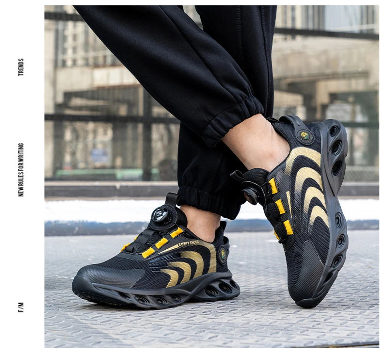 Rotary Buckle Work Sneakers Protective Shoes Lightweight Safety Shoes Puncture-Proof Anti-smash Steel Toe Shoes Work Boots Men