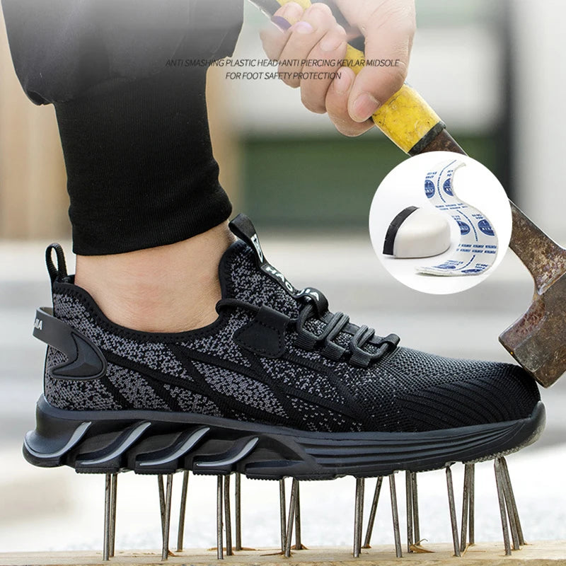 Oulylan Male Anti Smashing Steel Toe Shoes Puncture Proof Thick Sole Boots Mesh Breathable Work Footwear Anti Slip Safety Shoe