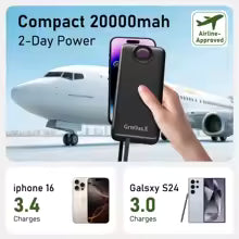 20000mAh Portable Charger 22.5W Fast Charging Power Bank 5 Output 2 Input for iPhone 16/15 Series Samsung Galaxy and More