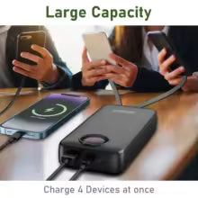 20000mAh Portable Charger 22.5W Fast Charging Power Bank 5 Output 2 Input for iPhone 16/15 Series Samsung Galaxy and More