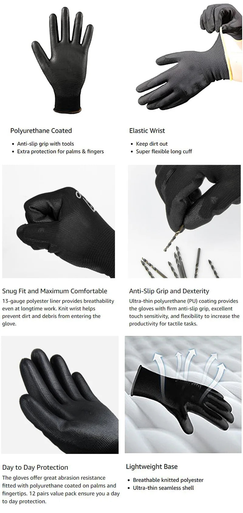 24Pieces/12 Pairs Safety Working Gloves