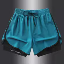 Fake two pieces of summer sports shorts, men's and women's quick drying three point