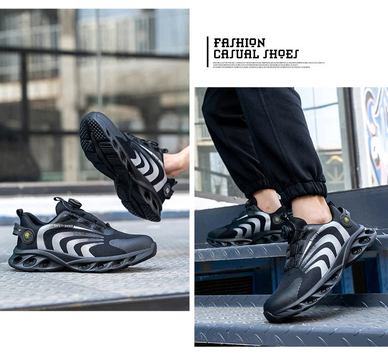 Rotary Buckle Work Sneakers Protective Shoes Lightweight Safety Shoes Puncture-Proof Anti-smash Steel Toe Shoes Work Boots Men
