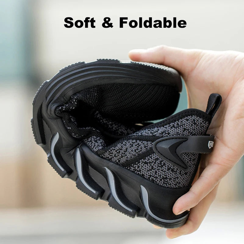 Oulylan Male Anti Smashing Steel Toe Shoes Puncture Proof Thick Sole Boots Mesh Breathable Work Footwear Anti Slip Safety Shoe