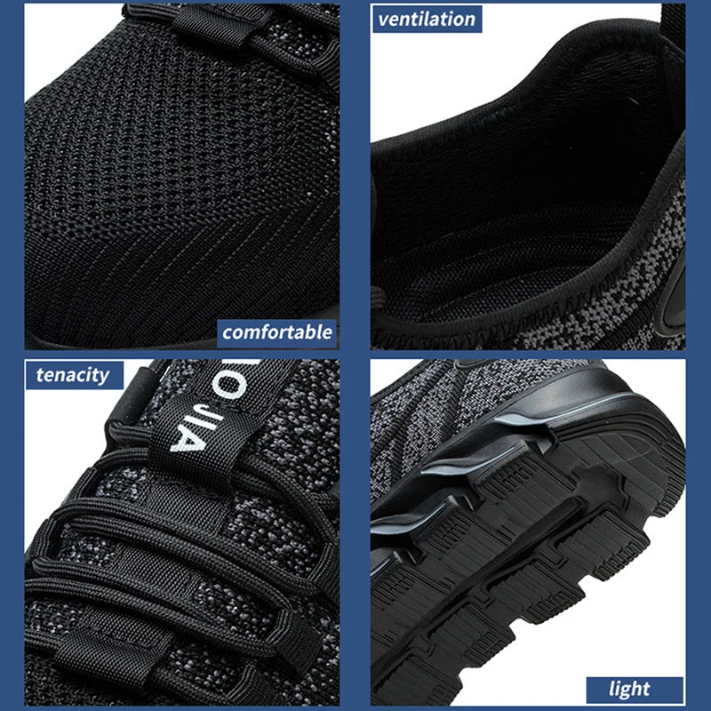 Oulylan Male Anti Smashing Steel Toe Shoes Puncture Proof Thick Sole Boots Mesh Breathable Work Footwear Anti Slip Safety Shoe