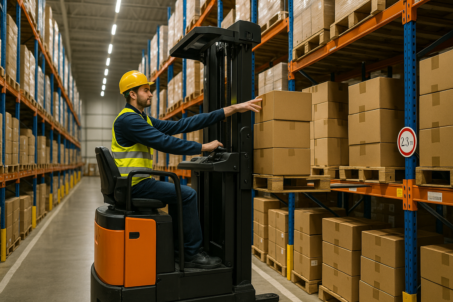 selector picking cases in the aisle 